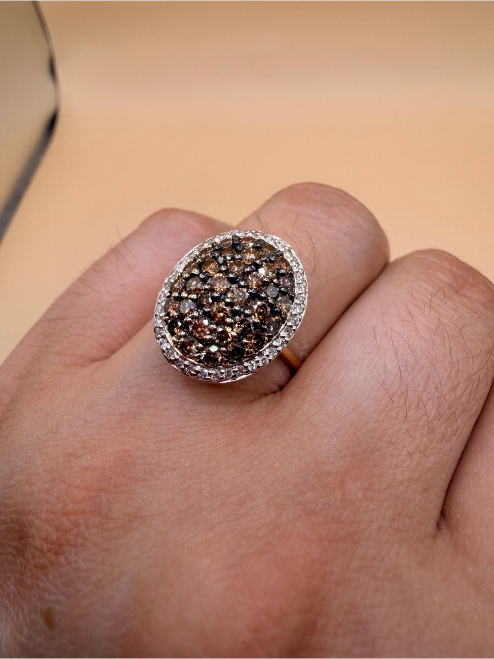 14k Yellow Gold 1.10 Ctw Chocolate & White Diamond Ring Size 7.5.